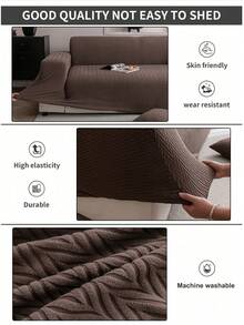 1pc Classic Elastic Fitted Sofa Slipcovers With T-Cushion Design - Machine Washable Polyester Throw Cover With Antibacterial And Soft Features For Armchair, Loveseat, 3-Seater, And 4-Seater Sofas - Brown - View 9