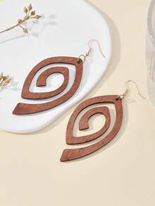 1 Pair Wooden Hollow Cut-Out Pendant Earrings, Plus Size Exaggerated Personalized Earrings - Brown - View 5