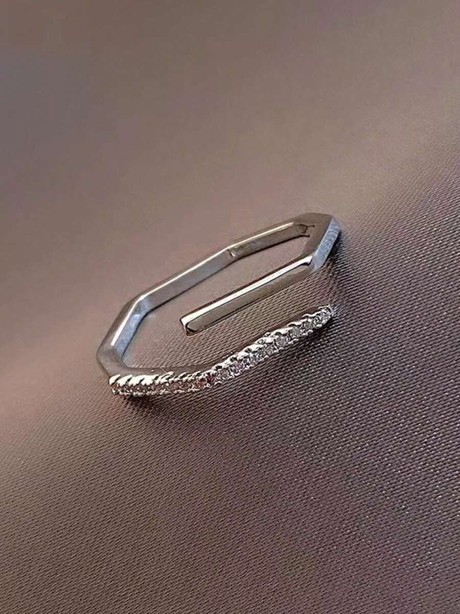 1pc Asymmetrical Adjustable Ring For Index Finger - Silver - View 1