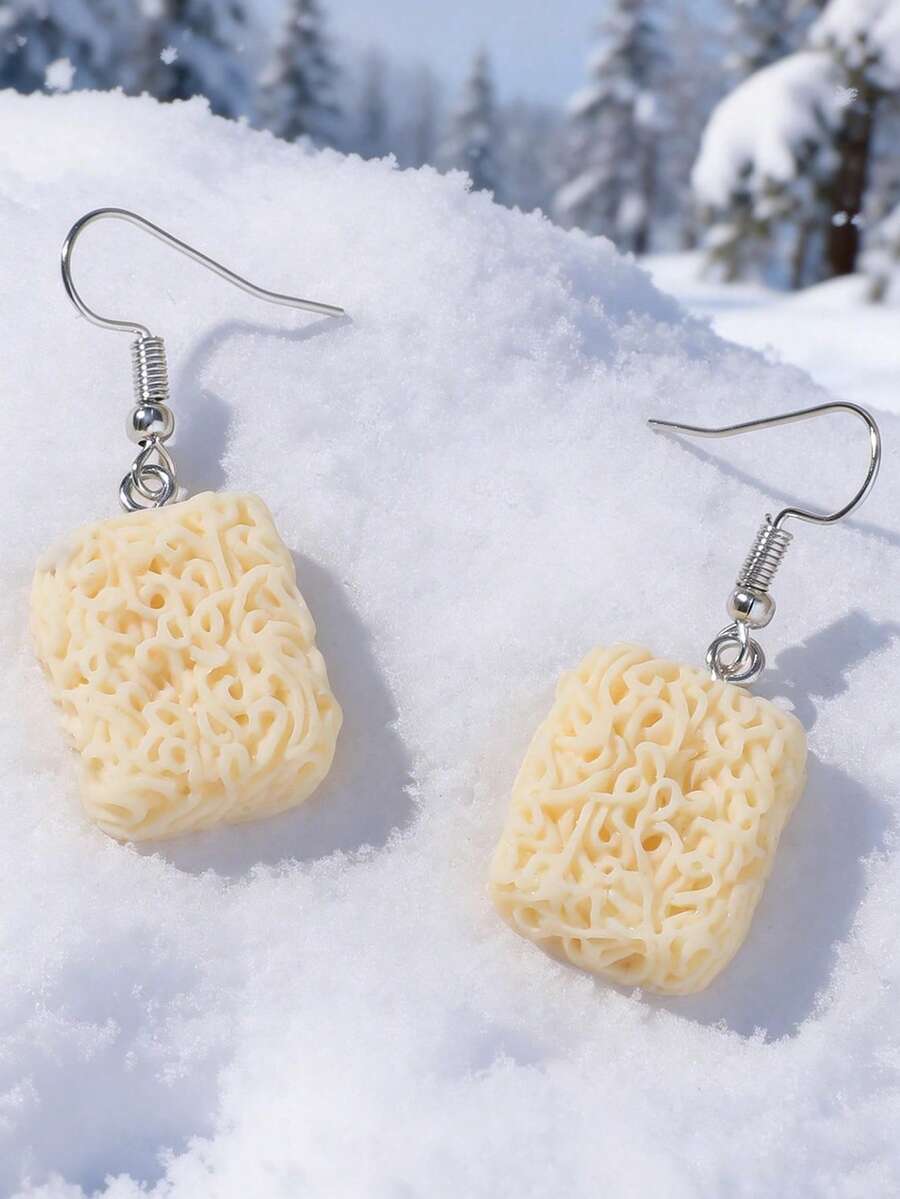 1对时尚树脂仿真方便面造型耳环，适合女性日常佩戴 - 黃色 - 查看 1