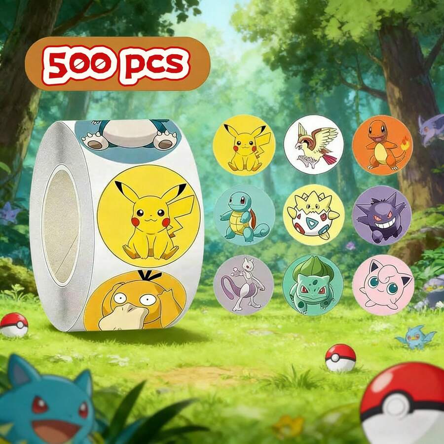 pokemon 500 Stück süße Cartoon Pokémon Aufkleber für DIY, kreative Siegeletiketten, inklusive niedlicher Pikachu und andere Anime Aufkleber, geeignet zum Dekorieren von Notizbüchern, Computern, Basteleien, Belohnungen und Kindergeschenken - Verschiedenfarbig - Übersicht 1