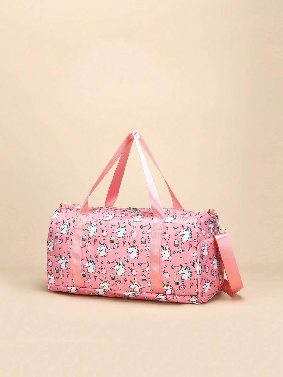 卡通恐龙休闲旅行包，大容量瑜伽游泳健身包，带干湿分离隔层，运动手提包 - 粉色 - 查看 1