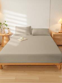1件超柔软纯色床笠，床上用品，轻薄床单，浅棕色床垫罩，深口袋床笠，透气，适用于所有床型 - 单人床、双人床、大号床、特大号床，四季皆宜，室内装饰，可机洗 - 淺咖 - 查看 9