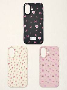Bow-Knot 3pcs Floral & Bow Print Phone Cases, Sweet Romantic Cute Style, Compatible With IPhone 11, 17 Pro Max, 17 Pro, 15, 13 Pro Max, Galaxy, S24 Ultra, S25 Ultra - Multicolor - View 20