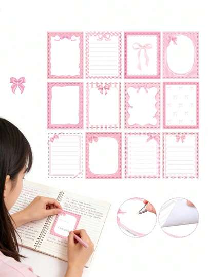 8张粉色蝴蝶造型自粘便签纸，可爱蝴蝶结设计，适合婴儿派对、女孩生日、家居/办公室装饰、儿童学习用品、蝴蝶主题礼物