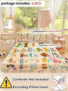 2/3PCS Alphabet Animals Fitted Sheet Set, Soft Microfiber Toddler Bed Sheet With Deep Pocket, Educational ABC Bedding Set For Boys Girls Twin/Full/Queen/King Size Anti-Slip Mattress Protector - Multicolor - View 4
