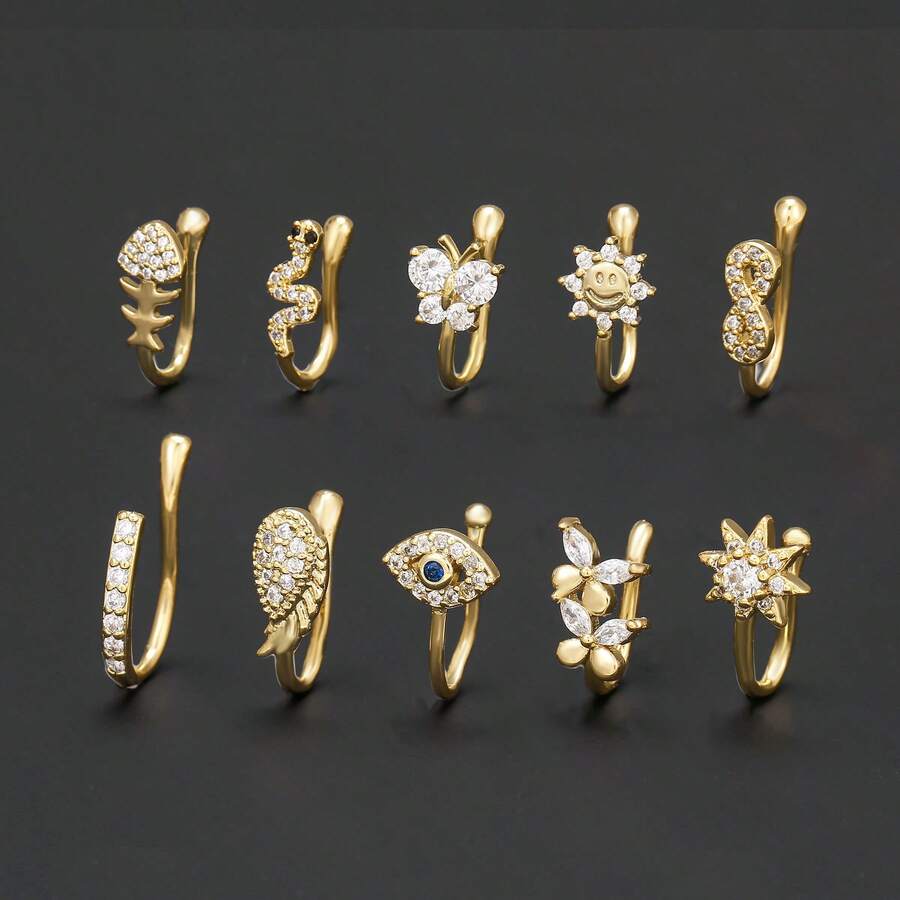 Joyería de nariz nueva de , estilo europeo, clip de nariz popular sin perforación, joyería de nariz de moda con incrustaciones de cobre y zirconia al por mayor - EGJ0091 Blanco K - Ver 1