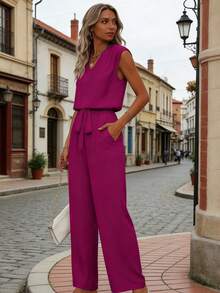 Summer Fashion Women's Suit With Breathable V-Neck, Simple And Elegant For Daily Work, Vacation Or Date. - Màu Hồng Tươi - Xem 4