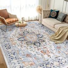 Alfombra de estilo persa lavable, adecuada para sala de estar, dormitorio, sala de té, zapatero y otras decoraciones interiores, alfombra de estilo bohemio de pelo bajo, alfombra antideslizante lavable a máquina - 1PC - Ver 9