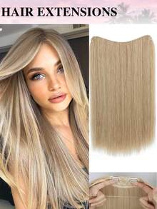 Extensiones de cabello de alambre de acero invisible, aro de cabello transparente, tamaño ajustable, clips de desmontables, cabello sintético liso, peluca invisible para mujeres - Multicolor - Ver 11