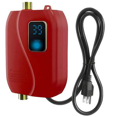 Lianfengymx 110V/3000W Instant Electric Water Heater Without Water Tank, Suitable For Sinks, RVs, Camping, And Indoor Use. Vertical Installation Only, 304 Stainless Steel Heating Element And Brass Interface(Red, Digital Display)