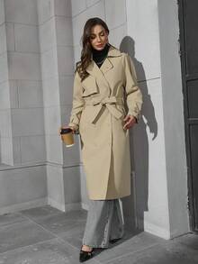 Women's Long Lightweight Windbreaker With Belt - Fashionable Multifunctional Commuter Jacket Suitable For Spring And Autumn, Casual Stylish Outerwear - Camel - View 4