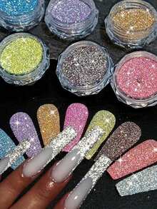 1 Set Shimmering Crystal Diamond Nail Art Glitter Kit, Holographic Glitter & Rhinestones, Purple-Blue Sequin Nail Decoration DIY - View 8
