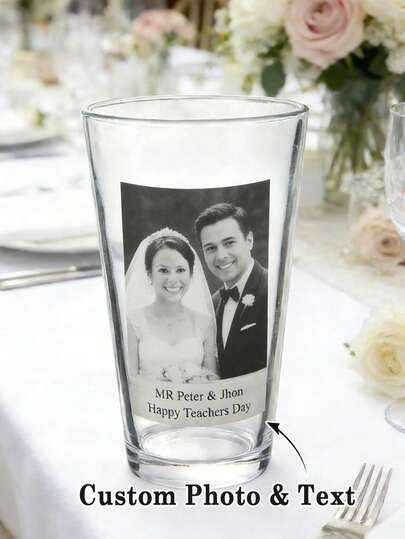 1pc Customized Photo Engraved Wine Glass, Wedding Beer Mug, Birthday Party Personalized Gift, Wedding Face Pattern Glass, Funny Tequila Shot Glass Groomsman Gift, Multifunctional, Decorative, Reusable, Elegant, Fashionable, High-Quality, Colorful, Modern, Customized, Personalized, Unique, Ideal Gift For Him