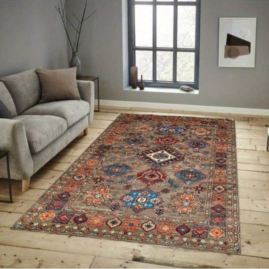 1pc Vintage Coffee-Colored Bohemian Rug - Persian Style, Suitable For Living Room, Bedroom And Entryway
