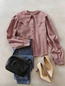 Women's Casual Plaid Shirt With Pockets, Suitable For Daily Wear, Commuting, And Relaxed Styling, Women's Spring/Summer Shirt - Red - View 3