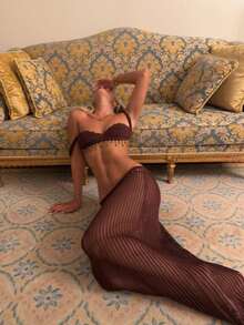 SEREN 夏季新款棕色镂空轻薄性感透视沙滩裙，单件度假风连衣裙，女士度假风连衣裙，夏季度假，女士沙滩装，夏季时尚，女士度假服饰，休闲女装，女士沙滩度假装，度假，波西米亚风，性感 - 棕色 - 查看 6