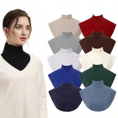 1pc Women's New Detachable Collar Shirt, Covered Viscose Fake Collar, Turtleneck, Solid Color Undershirt