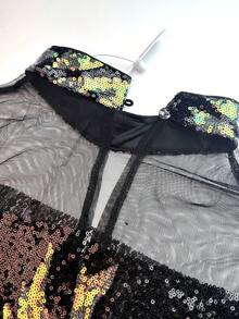 UNITHORSE 女士立领蝙蝠袖长款奢华串珠蕾丝刺绣两件套土耳其长袍 黑色 春季 - 黑色 - 查看 9