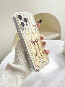 Striped Bow Tie Painted Transparent Card Holder Silicone Soft Full Coverage Painted Anti-Drop Phone Case Compatible With IPhone, Galaxy, , Redmi - Multicolor - View 3