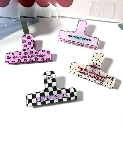 1Pc Leopard Print Letter Pink Clip Book Accessories Sweet Girl Test Paper Organizing Clip Multifunctional Storage Clip Durable Sturdy Versatile Classic Fashionable Large