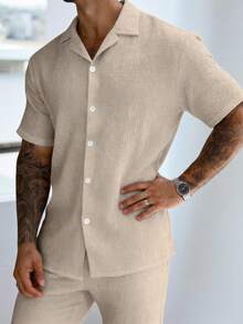 Áo sơ mi nam ngắn tay GloMan màu trơn, chất liệu 100% cotton, cổ polo, mềm mại, co giãn nhẹ, thoáng khí, phù hợp cho dạo phố, hẹn hò, mặc hàng ngày, cuối tuần, tụ họp bạn bè, kỳ nghỉ. Món quà Giáng sinh và năm mới tuyệt vời dành cho chồng hoặc cha. - Màu be - Xem 5