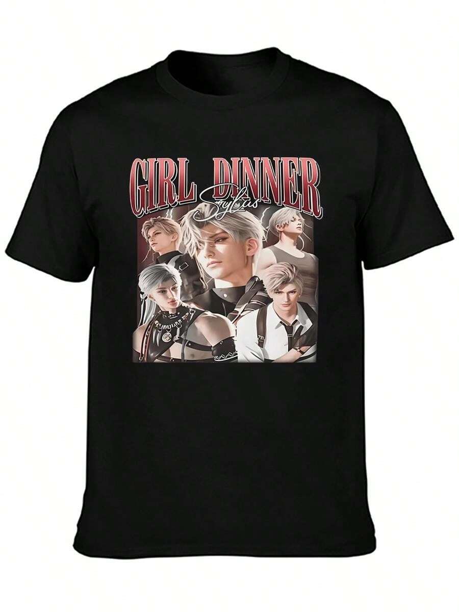 Kawaii Girl Dinner Love And Deepspace Anime Graphic T Shirt Men's Women Fashion O-Neck T-Shirts Casual Oversized Cotton T Shirts - màu đen - Xem 1