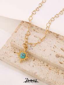 1pc Fashion Stainless Steel Necklace For Women Gold Plated Natural Stone Sun Charm Heart Chain Necklaces Party Best Friend Gifts - necklace - View 6