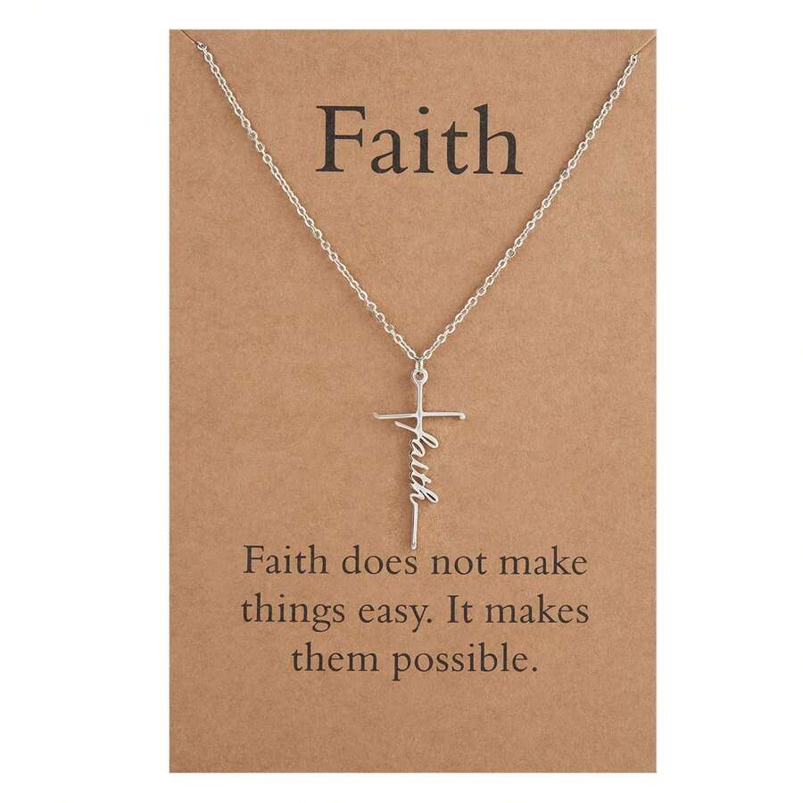 1pc, Lcherry Faith Cross Necklace, Women Religious Gifts, Women Christian Jewelry Gifts, Creative Small Gifts, Holiday Accessories, Birthday Party Supplies, Birthday Gifts, Party Favor Supplies - 1PC - View 1