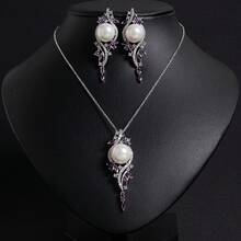 3 Stücke/Set Silberschmuckset, Damenschmuckset, Accessoires, Accessoire-Set, Perlenkette, Anhänger, Schmuck, Kette, Ohrringe, Schmuckset, Damenschmuck, Hochzeit, Hochzeitsaccessoires, geeignet für Frauen/Braut/Brautjungfer/Feiertage/Party/Hochzeit/Bankett, Valentinstag Geschenk - Schmuckset - Übersicht 4