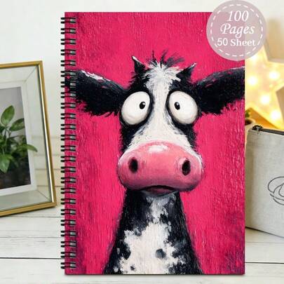 1pc Dot Grid Spiral Notebook, Cute Valentine's Day Gift, Aesthetic Office Planner, Couples Message Book, Cartoon Cow Theme Party Favor, For Women And Home