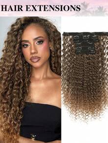 26 Inch Natural Black Curly Clip-In Hair Extensions, Lace Clip-In Wavy Invisible Synthetic Hair Extensions, For Women - Multicolor - View 13