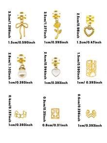 46件套时尚镂空心形、蝴蝶结、玫瑰金属发饰发圈 - 金色 - 查看 5