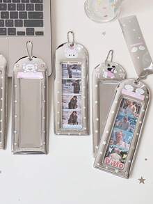 1pc Shiny Silver 4-Slot ID Card Holder, Student ID Badge Reel, Idol Fan Card Sleeve - Multicolor - View 11