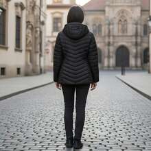 Women's Quilted Jacket With Detachable Hood, Lightweight, Zipper Design, Practical, Slim Fit, Please Check Size Chart - Black - View 4