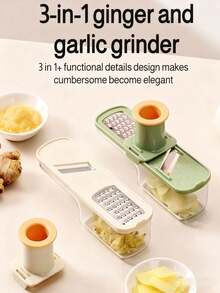 1 pieza Rallador de ajo práctico 3 en 1 con rebanador, recipiente mini picador, preparación de ensaladas de cocina, regalo de Año Nuevo - Multicolor - Ver 5