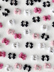 15pcs Nail Charms, Resin Bow Ribbon With Rhinestones, White, Pink, Black Nail Charms, Luxury Y2K Metal Nail Supplies, Shiny White, Pink, Rhinestone Nail Gems, Suitable For Multi-Functional DIY Accessories Nail Decoration - Multicolor - View 5