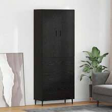 vidaXL 2 Stück Highboard In Schwarzeichen-Optik Aus Engineered Wood Und Glas - Black - View 1