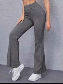 's High-Waisted, Elasticated, Flared Leggings For Physical Activities. - 黑色 - 查看 6