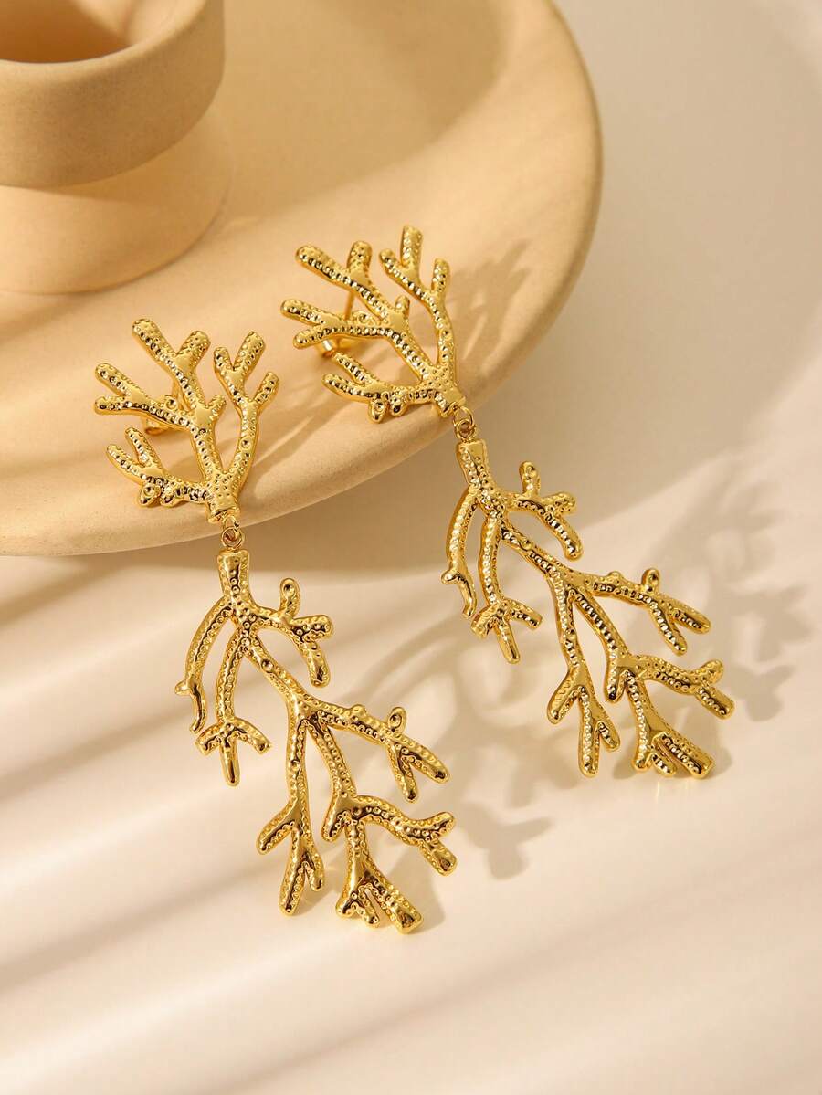 1 Đôi bông tai hình giọt nước san hô mạ vàng 18K bằng thép không gỉ, thích hợp cho nữ giới đeo hàng ngày, dự tiệc, đám cưới, lễ hội, du lịch, làm quà tặng trang sức.