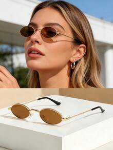 1副金属女士装饰时尚眼镜，高品质设计，可减少阳光强度，适合日常佩戴。 - 金色 - 查看 2