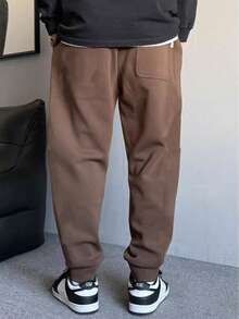 Men's Slim Fit Jogger Sweatpants With Pockets And Cuffs, Unisex, On - màu nâu - Xem 3