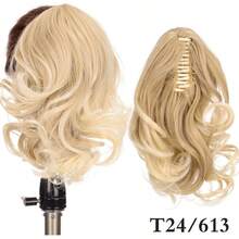 合成纤维马尾假发，夹式大波浪梨花卷发，优雅高马尾假发，易于佩戴，适合度假、休闲和居家场合。 - 彩色 - 查看 15