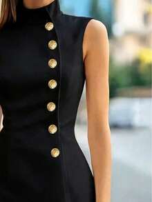 女士舒适休闲优雅无袖连衣裙 黑色 夏季 - 黑色 - 查看 5