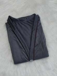 Men's Open Button Pajamas With Long Sleeves And Long Pants For Winter Post-Surgical Use In Knit Fabric - Grey - View 4