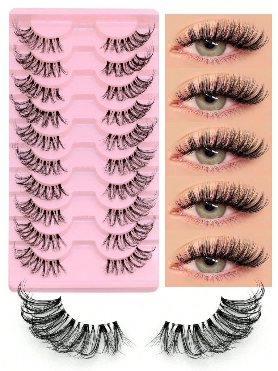 GROINNEYA 10 Cặp lông mi giả siêu dày và mềm mại, lông mi dài có dải trong suốt, lông mi giả lông chồn 3D kiểu mắt mèo, tạo lớp trang điểm tự nhiên và dày dặn (JA2508), lông mi dạng dải