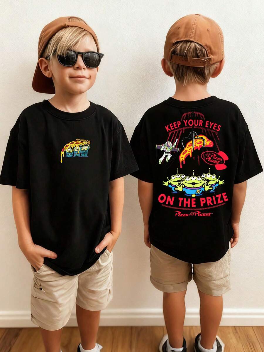 Disney Toy Story Pizza Planet Kids' Tee, Double-Sided Print Cool Kids' Wear - màu đen - Xem 1