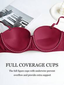 Women's Elegant Silky Strapless Padded Bra, Solid Color, Removable Straps, Suitable For Formal Occasions - Red - View 6