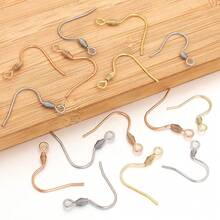 50pcs/Pack Stainless Steel Domed Earring Hooks, Spring Flattened Earring Pendant Accessories, Simple Earring Jewelry DIY Components - With Drum Earhook - View 6