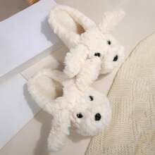 Winter Indoor Warm Slippers For Women Cute Cartoon Dog Plush Slides Memory Foam Fall Bedroom House Shoes - trắng - Xem 2